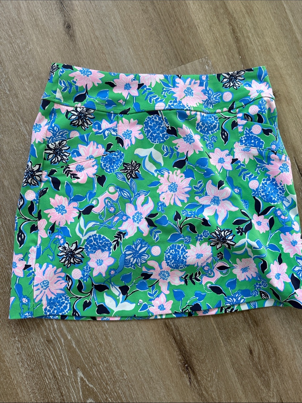 Lilly Pulitzer Green Mini Skort with Pink & Blue Floral Print